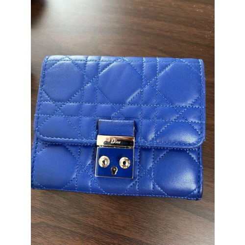 Portefeuille compact bi pliant cuir Christian Dior Lotus bleu 972