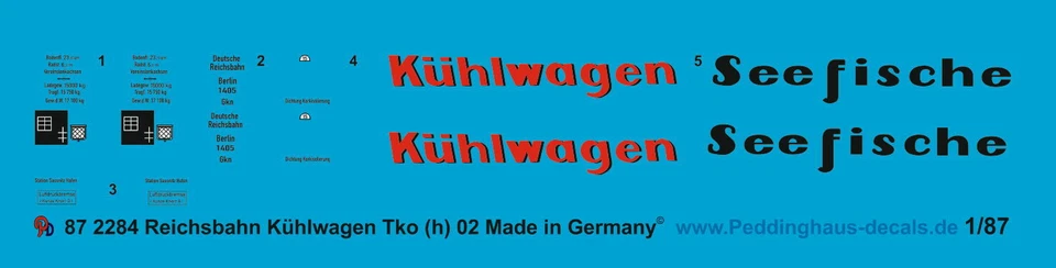 Peddinghaus Decals 1/87 2284 Reichsbahn Kühlwagen Tko(h)02 " Seefische"-"Kühlwag