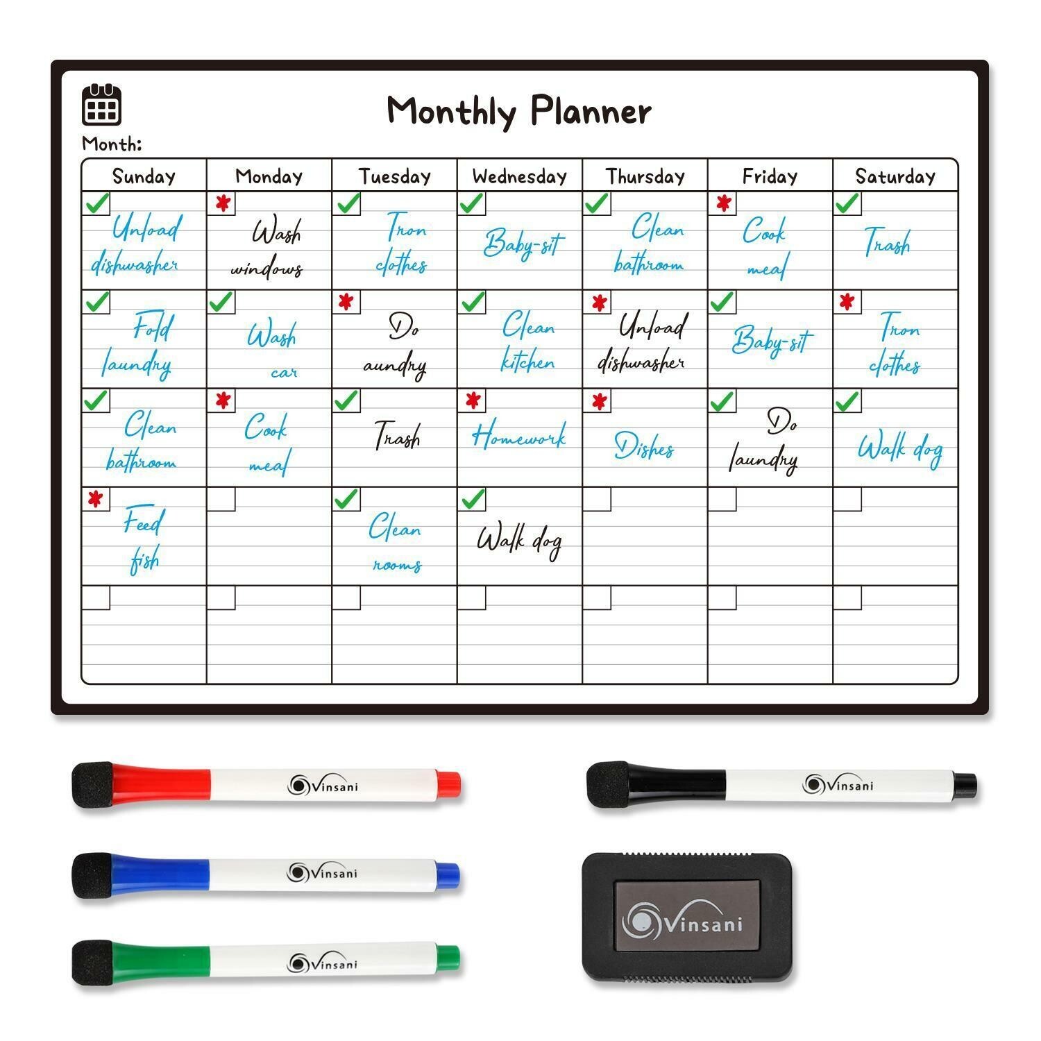 Monthly Magnetic Wall Memo Notes Whiteboard for Home Office Task - A3