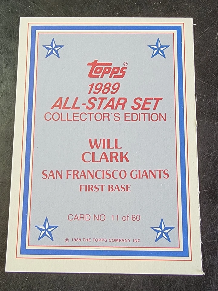 1989 Topps All-Star Collector's #11 Will Clark  - Image 2 of 2