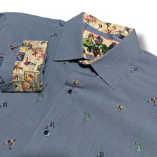 Robert Graham Shirt XL Embroidered Flip Cuff Football Button Up Long Sleeve READ