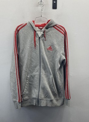 Adidas Men's Full Zip Hoodie Gray Red 3-Stripes Performance Logo Hooded Size M