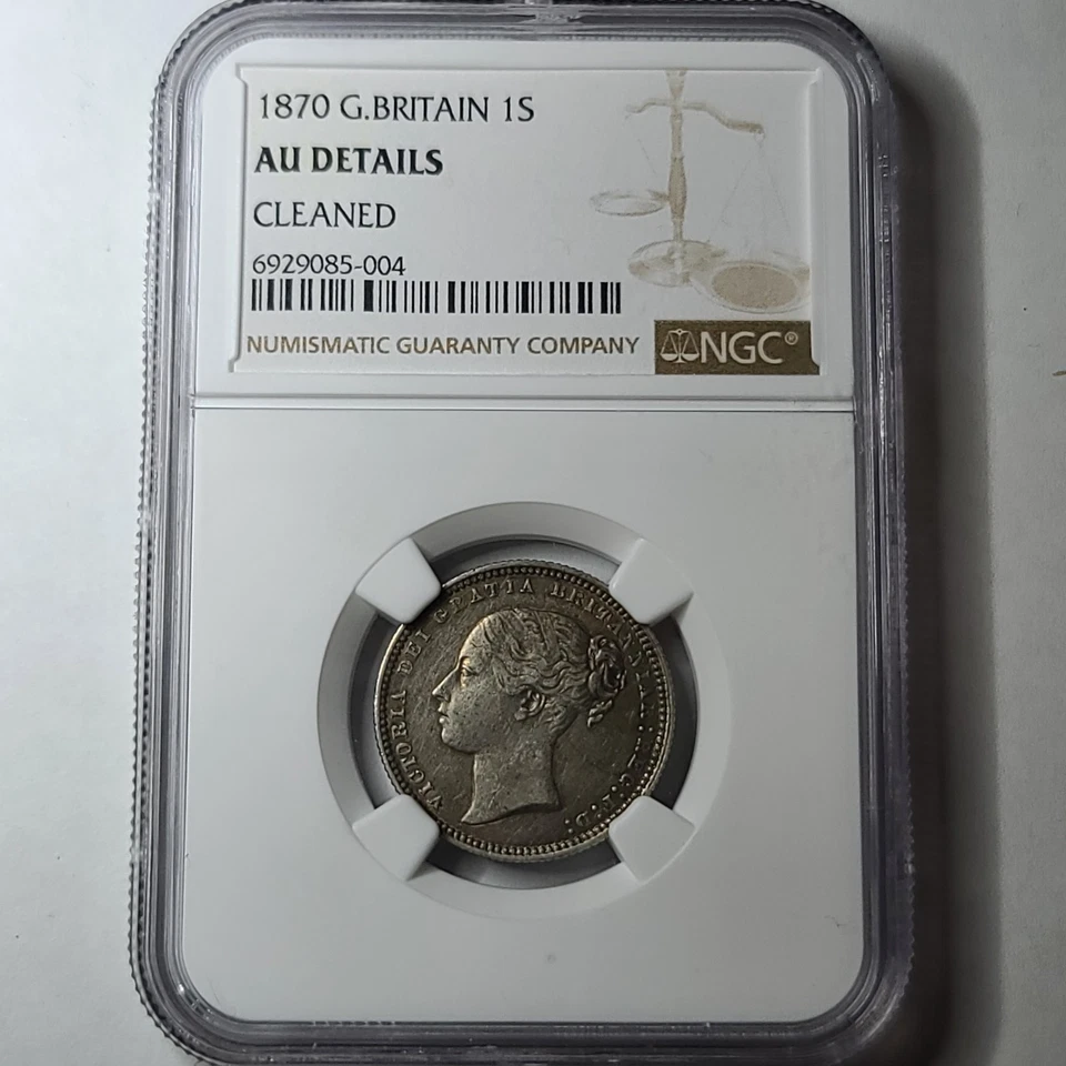1870 Great Britain 1 Shilling AU Details Cleaned NGC 6929085-004 - Image 3 of 4