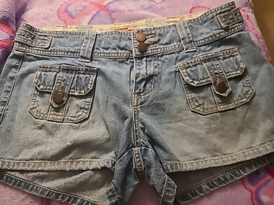 Pantalones Cortos De Colección Y2K Tyte Jean Para Mujer Azul Denim Algodón Tiro Bajo Bolsillos Foto 2 de 4