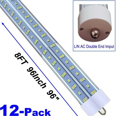 12 PC T8 8FT Led Tube Light Bulbs FA8 Single Pin 144W 8Foot Led Shop Light 6500K