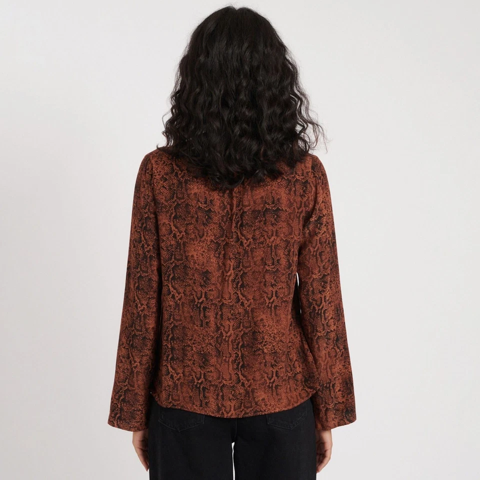 Women's Nobodys Child Karina Snake Print Scarf Blouse in Brown - Image 2 of 4