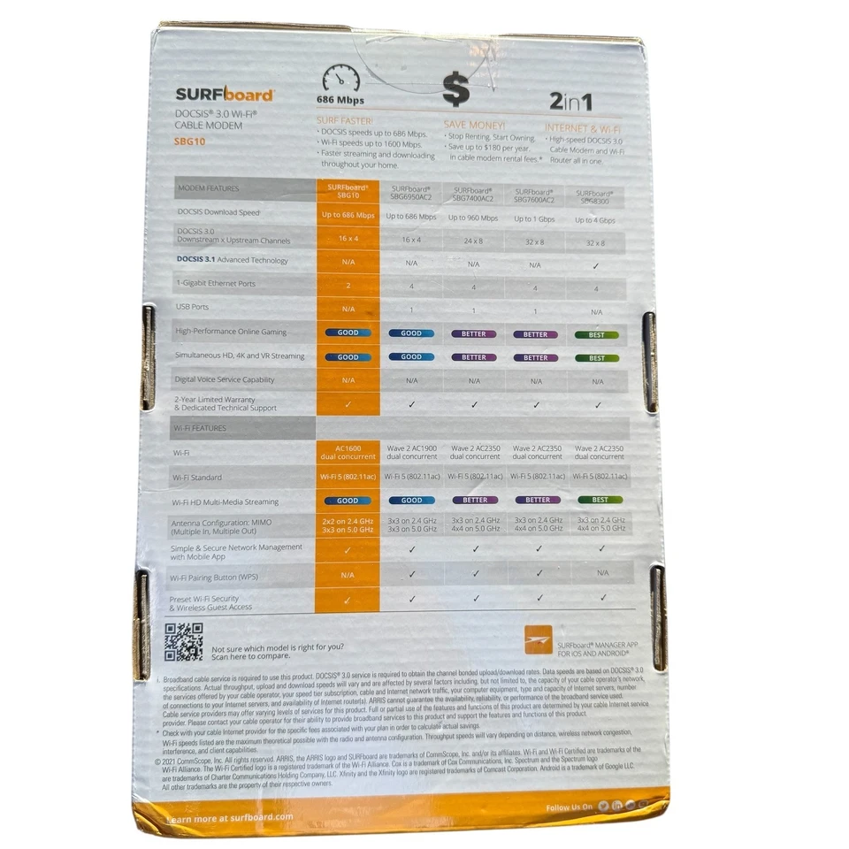 Router módem cable Wi-Fi Arris SURFboard SBG10 DOCSIS 3.0 AC1600 COX Xfinity Foto 2 de 4