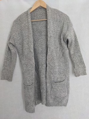 Wollige Damen Strickjacke grau lang Damen klein offen Winter warm dicke Taschen