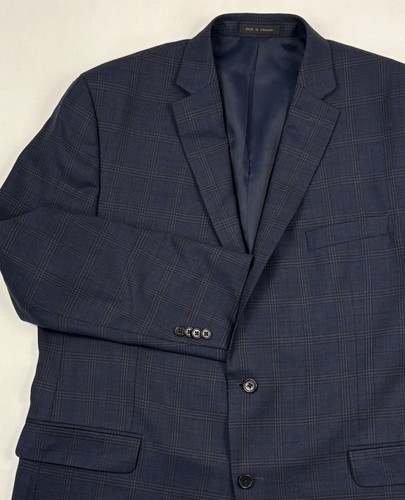 Tallia for Ticknors Wool Sport Coat 46R w/Blue/Brown Windowpane Plaid