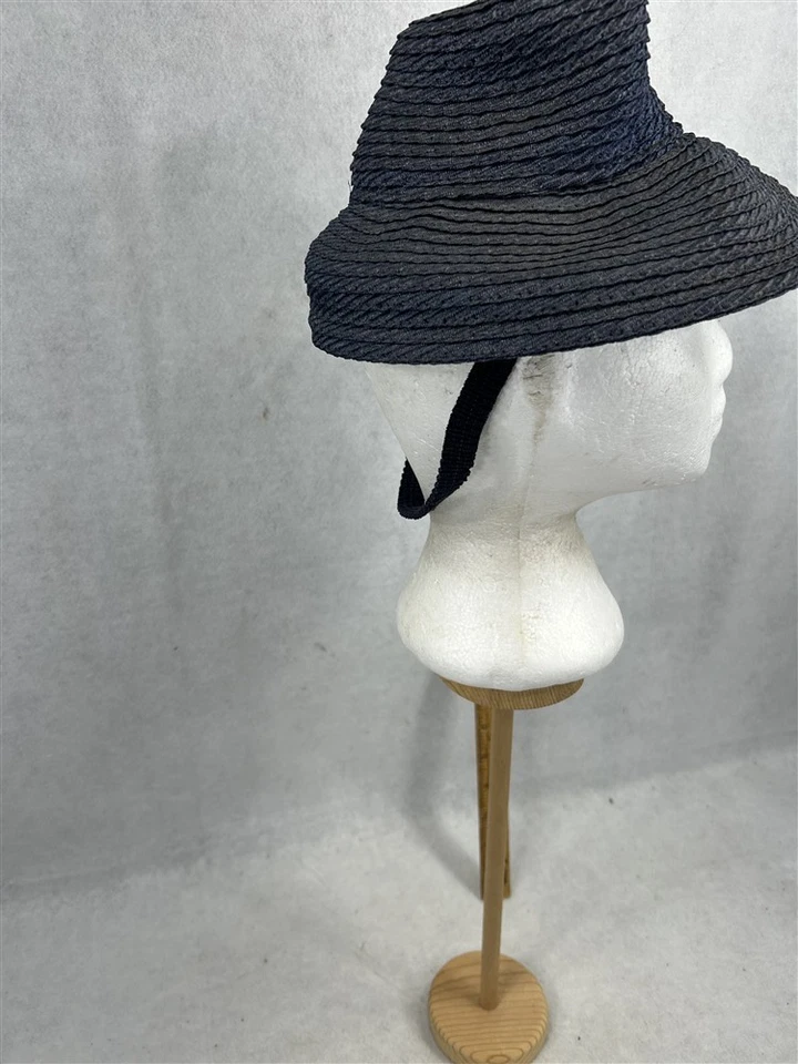 antique hat straw tip/tilt woman's original 1940s navy blue - Image 2 of 4