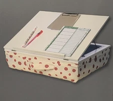 🌻Adjustable Lap Desk Workstation with Storage Compartments - White & Pink Dots