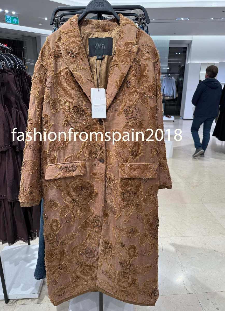 ZARA NEW WOMAN ZW LIMITED EDIT EMBROIDERED LONG COAT LT. PINK S,M