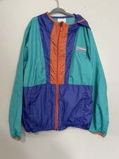Columbia Jacket Boys Coat Size Medium 10/12 Retro Teal Purple Hood Windbreaker
