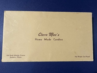Vintage Candy Box Kankakee Illinois Clara Mae's Home Made Candies EMPTY Prop