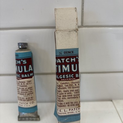 Vintage Patch s Stimula Analgesic Balm 1/2 Oz Original Box Medical Collectible