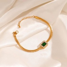 Green Stone Snake Chain Bracelet Women Stainless Steel Jewelry Gift