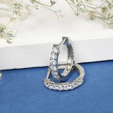 2Ct Round-Cut VVS1 Moissanite Huggie Hoop Earrings 14K White Gold Plated