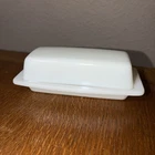 Vintage Pyrex Milk Glass Covered Butter Dish, 2 Pieces