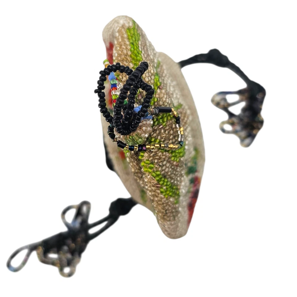 Antiguo bolso victoriano con cordón floral con cuentas a mano micro cuentas 5,5 x 4,5" Foto 3 de 4