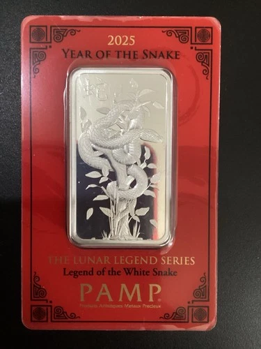PAMP SWISS 1 OZ FINE 999. SILVER BAR 2025 YEAR OF THE WHITE SNAKE ASSAY SEALED