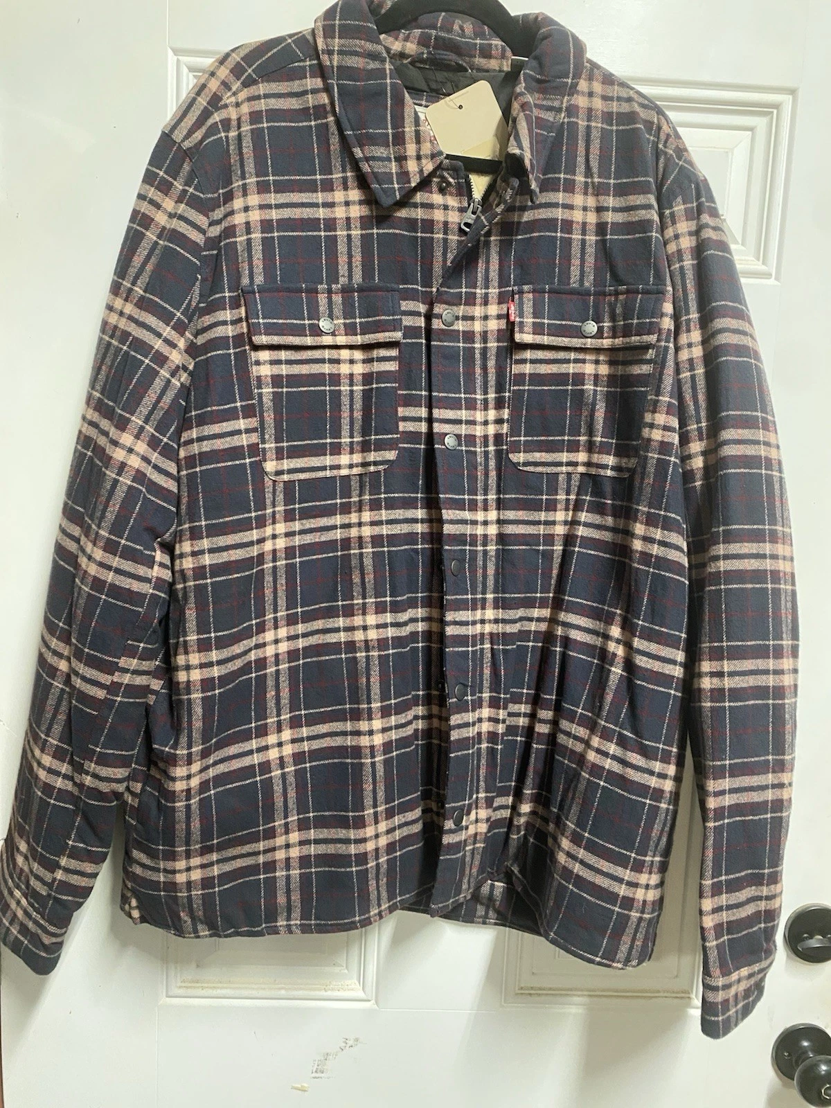 NWT New Levis Jacket Mens XXL Blue Plaid Button Zip Up Shirt Quilted Lined 2XL