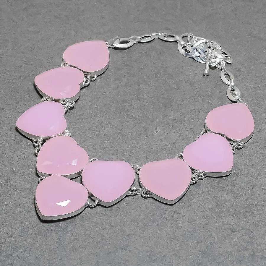 Faceted Rose Quartz Gemstone Handmade Gift 925 Sterling Silver Necklace 18'' h81 - Image 4 of 4
