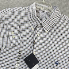 Brooks Brothers Shirt Mens XL Blue Brown Plaid Regent Non Iron Supima Cotton NWT