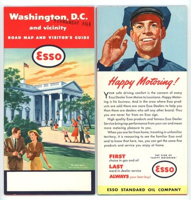 Vintage 1956-7 Washington, D.C. Road Map   Std. Oil of NJ (Esso)