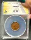 1869 Indian Head Cent ANACS VF35