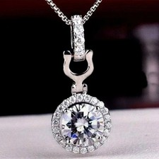 5.00Ct. Round Shape Certified White Diamond Pendant In 925 Silver - Tariffs Free