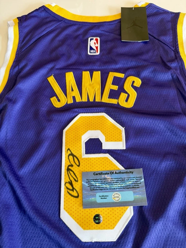 LeBron James Hand Signed LA LAKERS Swingman Jersey Purple Yellow With Holo COA - Image 2 of 4