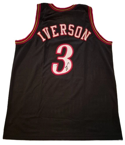 Allen Iverson 76ers Signed Black "The Answer" Basketball Jersey Beckett Auth.