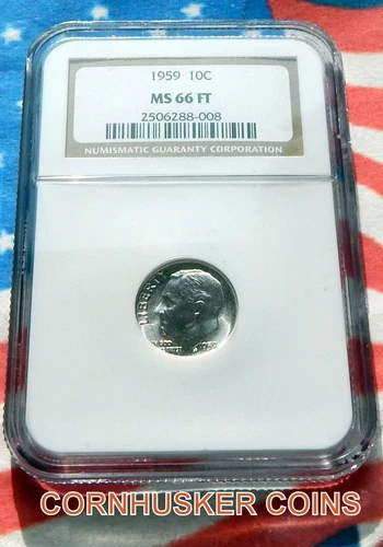 1959 ROOSEVELT SILVER DIME NGC MS 66 FT ~ BRIGHT WHITE GEM ~ FREE SHIPPING