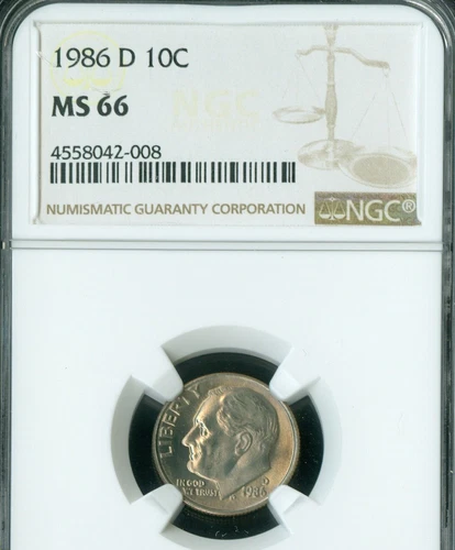 1986 D ROOSEVELT DIME NGC MS66 PQ *
