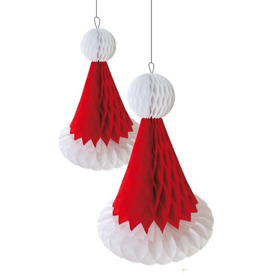 2 Deko Weihnachten Waben Weihnachtsbaum Taschentuch hängend Nikolausmütze Party