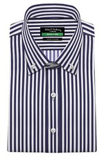 Navy Blue White Stripes Classic Button Down Polo Collar Men's Formal Dress Shirt
