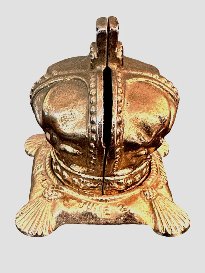 Vintage Queen Elizabeth II Coronation Crown Cast Iron Coin Bank - England - Image 3 of 4