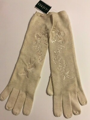 NWT Ralph Lauren Women s Chrysanthemum Embroidered 14  Long Gloves OS Ivory