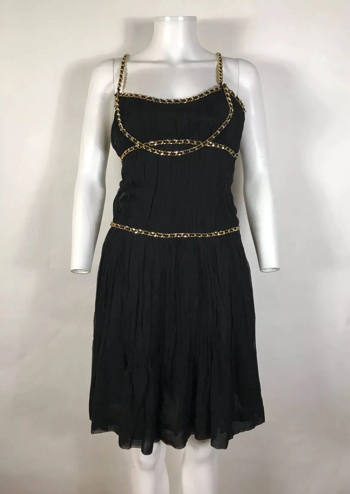 Abito vintage Moschino Couture nero oro catena seta XS