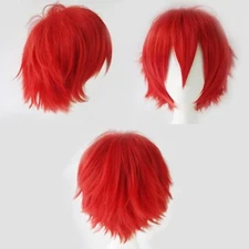 Anime Cosplay Wig Short Red Wigs for Women/Men Synthetic Curly Straight Fancy 