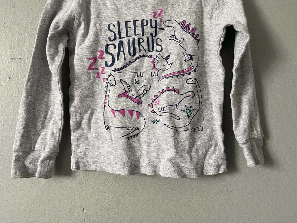 Carter's Niñas Pequeñas Lindo Rosa Dinosaurios Algodón Manga Larga PJ Top Gris 3T Foto 4 de 4