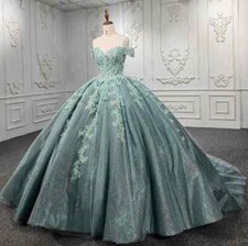 Mint Green Glitter Quinceanera Dresses Ball Gown Off shoulder Applique Sweet 16