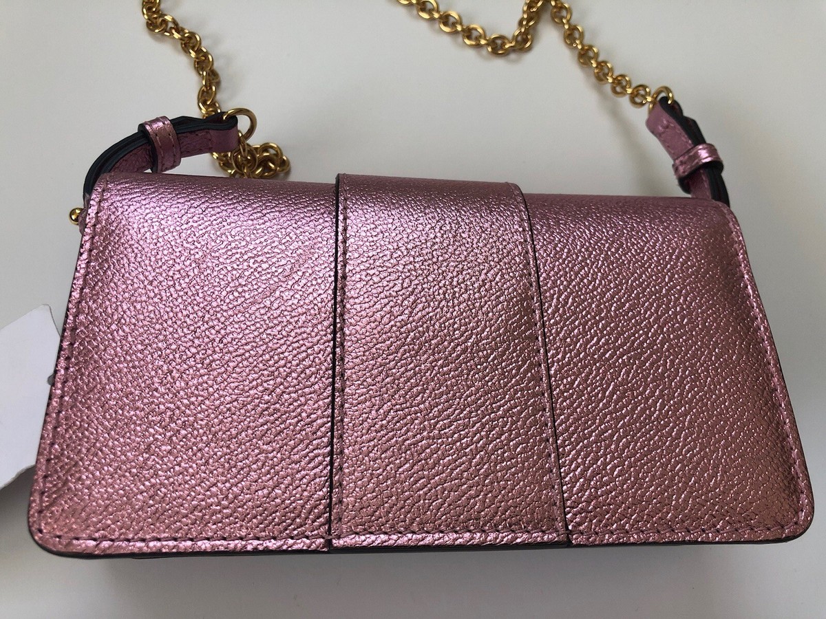 New BURBERRY Buckle Mini Soft Grain Metallic Leather Phone Bag