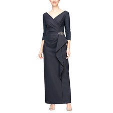 Alex Evenings Slimming Long  Sleeve Side-Ruched Dress  Sz 14  279 blk  1495