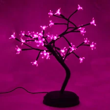 Pink Crystal Flower Bonsai Table Lamp with 9 Foot USB Cord - Battery or USB