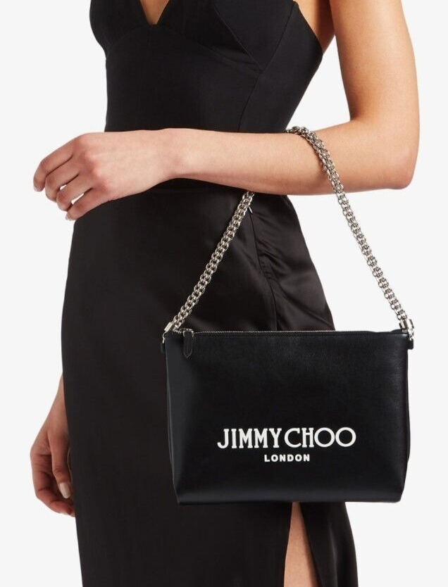 Jimmy Choo Callie Shlulder Bag Black w/Silver Chain Smooth Leather