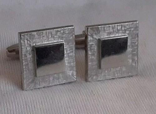 Vintage Foster Silvertone Cufflinks. Shiny And Matte finish, Square Design
