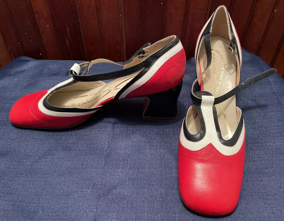 Capezio Red White & Blue Women’s T-Strap Dance Heels Size 7 M - Made In  Italy