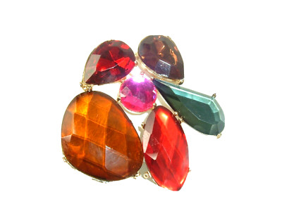 Vintage Flashy Brooch Pin Faceted Plastic Big Colorful Mod Gaudy Statement