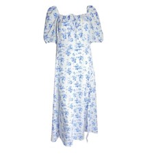 SHEIN CURVE Blue White Floral Short Sleeve Long Zip Dress Womens Plus Size 2XL